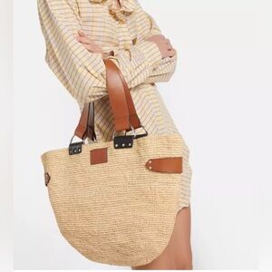 AUTHENTIC Isabel Marant Bahiba leather-trimmed raffia tote bag NEW Retail $750